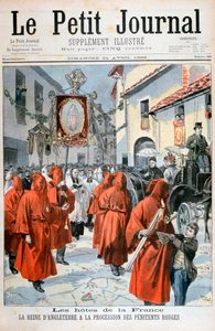 Rainha Victoria assistindo a procissão dos penitentes vermelhos, 1898. de Fortuné Méaulle