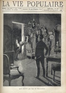 Um homem surpreende um intruso em casa no meio da noite. Ilustração de F. Meaulle depois de B. Borione para "Quem sabe? "por Guy de Maupassant (1850-1893). Gravação de 1890 em "La vie populaire". Coleção Particular de Fortune Louis Meaulle