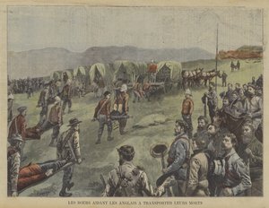 Boers ajudando os britânicos a mover seus mortos do campo de batalha