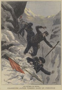 Chasseurs franceses tropas de montanha Alpins caindo sobre um precipício