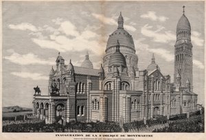 Inauguração da Basílica do Sacre-Coeur em Montmartre em 1891 (aspecto do monumento como será após a sua completa conclusão) - Gravura de Meaulle em 1891 de Fortune Louis Meaulle