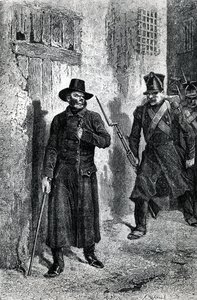 Javert perseguindo Valjean, ilustração de &39;Les Miserables&39; por Victor Hugo, publicado por J. Hetzel, 1865 (gravura em madeira)
