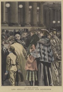 Membros do público britânico lendo notícias da Guerra Boer fora do Ministério da Guerra, Londres