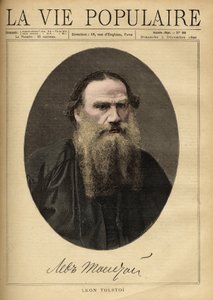 Retrato de Leon Tolstoi (1828-1910), escritor russo. Ilustração de F. Meaulle. Gravura de 1890 em "La vie populaire". Coleção Particular de Fortune Louis Meaulle