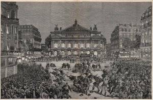 Riots em Paris, opondo-se à representação de "Lohengrin" de Richard Wagner no Palais Garnier 1891 - Demonstration patriotique, place de l