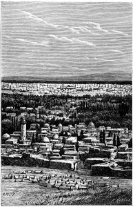 Síria: Damasco por volta de 1900 - cemitério muçulmano - gravura de Meyer e Meaulle do livro "A l