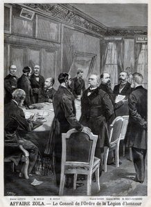O conselho da Ordem Nacional da Legião de Honra durante o caso Dreyfus, em Engraving de F. Meaulle depois de Garrey. "Le Petit Journal", 24 de Abril. de Fortune Louis Meaulle