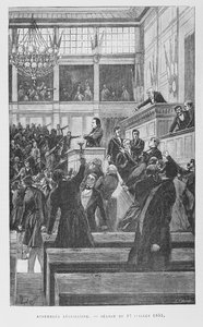 Victor Hugo (1802-85) na Assembléia Legislativa proferindo um discurso sobre a revisão da Constituição em 17 de julho de 1851, c. 1885