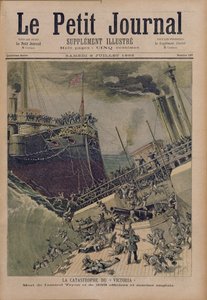 Um acidente a bordo do &39;Victoria&39;, a morte do almirante Tyron e 359 oficiais e ingleses marinheiros, ilustração de &39;Le Petit Journal&39;, 8 de julho de 1893