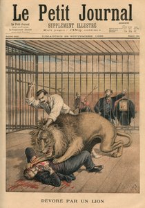 Sendo devorada por um leão, ilustração da capa do &39;Le Petit Journal&39;, suplemento ilustrado, 29 de setembro de 1895