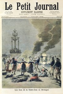 Fogueiras acesas para celebrar o solstício de verão na Bretanha, capa do &39;Le Petit Journal&39;, 1º de julho de 1893 (gravura colorida)