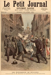 Eventos na Bulgária: O Assassinato do Sr. Beltchef na Presença de Stefan Stambolov (1854-95) de &39;Le Petit Journal&39;, 18 de abril de 1891
