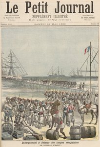 Desembarque das tropas senegalesas no New Wharf em Cotonou, do &39;Le Petit Journal&39;, 21 de maio de 1892 de Fortune Louis Meaulle and Henri Meyer