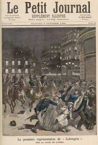Revoltas em Paris contestando a apresentação de "Lohengrin" no Palais Garnier, de "Le Petit Journal", 3 de outubro de 1891