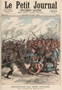 A Batalha de Manipur, de &39;Le Petit Journal&39;, 2 de maio de 1891 (gravura colorida)