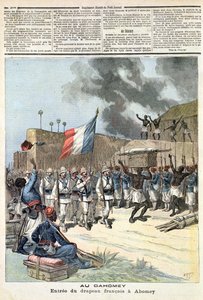 A bandeira francesa Entrando Abomey, de &39;Le Petit Journal&39;, 10 de dezembro de 1892 de Fortune Louis Meaulle and Henri Meyer