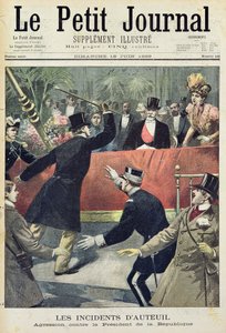 Os incidentes de Auteuil, agressão contra o presidente da República, página de rosto de &39;Le Petit Journal&39;, 18 de junho de 1899 (gravura a cores)