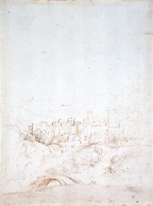 An Italian Hill Town (recto) (caneta, tinta castanha e preta sobre papel) (para verso ver 152661) de Fra Bartolomeo