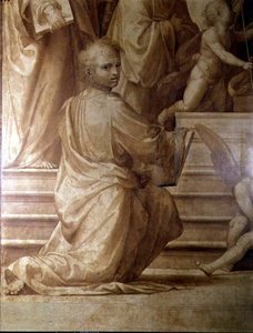 O Grande Altar de Concílio, detalhe retratando um jovem santo ajoelhado de Fra Bartolomeo