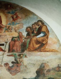O Juízo Final, detalhe retratando os Apóstolos à esquerda de Cristo de Fra Bartolomeo