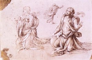 Três estudos de uma figura feminina para A Mulher de Samaria (caneta e tinta sobre papel) de Fra Bartolomeo