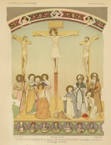 A crucificação de Jesus Cristo, afresco no convento de San Marco, Florença (chromolitho) de Fra (after) Angelico