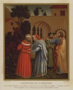A Instituição da Confissão (cor litho) de Fra (after) Angelico