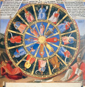 Inset representando a Roda Mística com figuras de profetas e evangelistas, painel do Armadio degli Argenti (Peito de Prata) com a vida de Jesus