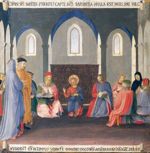 Inset retratando a disputa com os médicos do Templo, painel do Armadio degli Argenti (Peito de Prata) com vida de Jesus de Fra (c.1387 1455) Angelico