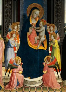Madonna and Child Enthroned with Saints por Giovanni da Fiesole conhecido como Fra Angelico (1400-cerca de 1455), têmpera sobre madeira, detalhe