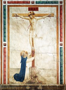 São Domingos adorando o Crucifixo de Giovanni da Fiesole, conhecido como Fra Angelico (cerca de 1400-1455), fresco, Corredor do Convento de São Marcos, Florença