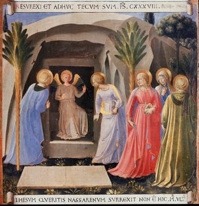 As três Maria no túmulo. A vida de Cristo, Armadio degli Argenti. (Tempera sobre madeira de Fra  Angelico