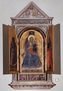 Virgem com criança. Tabernáculo Aberto dos Linaioli (Pintura em madeira de Fra  Angelico