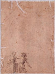 Duas figuras (verso) (giz preto e amarelo aumentado com branco sobre papel) (para reto ver 152658) de Fra 1472 1517 Bartolommeo