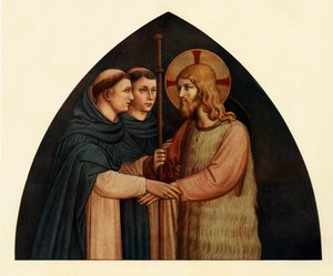 Cristo como um peregrino encontrado por dois dominicanos, século XV, c1909 de Fra Angelico