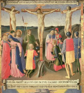 Cristo na cruz entre os dois ladrões, detalhe do painel quatro do tesouro de prata de Santissima Annunziata, c.1450-53 (têmpera no painel) de Fra Angelico