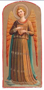 Impressão litográfica a cores Fra Angelico anjo instrumento musical, c. 1910 de Fra Angelico