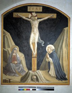 Crucificação com a Virgem Maria e São Domingos. Inscrição "INRI" na cruz 1442 de Fra Angelico