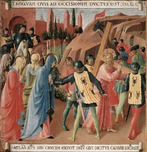 História da vida de Cristo: a subida ao Calvário, o carregamento da cruz de Fra Angelico