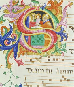 Missal 558 f.73v Historiated inicial &39;S&39; representando a apresentação no templo (para detalhes ver 88931) de Fra Angelico