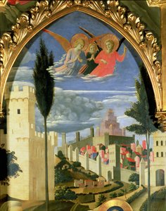 Retábulo de Santa Trinita, detalhe dos anjos de luto, c.1434 têmpera e ouro no painel de Fra Angelico
