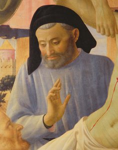 Santa Trinita, detalhe de José de Arimatéia, c.1434 têmpera e ouro no painel de Fra Angelico