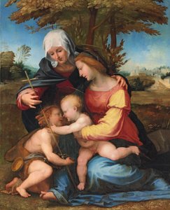 A Madona e o Menino em uma paisagem com Santa Isabel e o bebê São João Batista, 1516