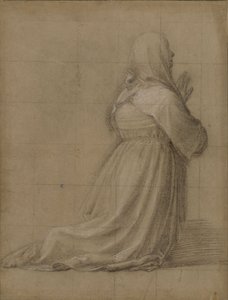 Mulher ajoelhada em oração, vista por trás (estudo para a figura de Santa Catarina) de Fra Bartolomeo