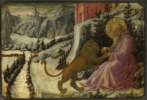 São Jerônimo e o Leão (Predela do Retábulo de Santa Trinità de Pistoia). 1455-60 de Fra Filippo Lippi
