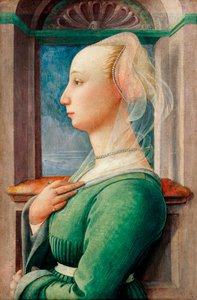 "Portrait de profil de jeune femme" (Retrato de perfil de uma jovem mulher) Peinture sur bois de Filippo Lippi (1406-1469), ca 1445 - Óleo sobre madeira, 49,5x32,7 - Staatliche Museen, Berlim de Fra Filippo Lippi