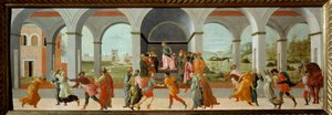 Três cenas da história da Virgínia Em 449 AC, Appius Claudius, decemvir sob a República de Roma reivindica Virginia (Verginia), filha do Centurião Virginius (Verginius) por quem está apaixonado, como sua escrava. Abusando de seu poder, ele a faz s de Fra Filippo Lippi