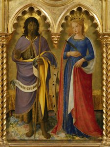 São João Batista e Santa Catarina de Alexandria do Retábulo de Perugia, ca 1437. de Fra Giovanni Angelico da Fiesole