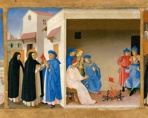 A disputa de São Domingos e o milagre do livro Predella do retábulo A coroação de de Fra Giovanni Angelico da Fiesole