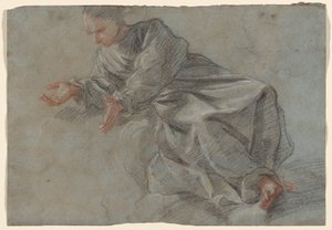 Um monge sentado com os braços estendidos [Estudo para a Virgem na visão do Beato Felice da Cantalice] de Fra Semplice da Verona